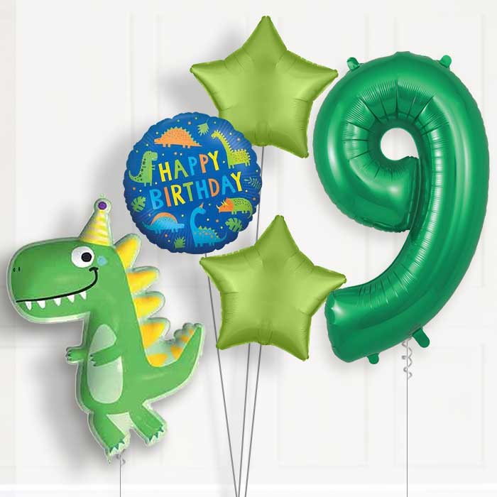 Dinosaur 9th Birthday Helium Balloon Package - 9th Birthday Balloon Package | Party Save Smile