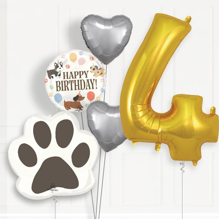 Dog 4th Birthday Helium Balloon Package - 4th Birthday Balloon Package | Party Save Smile
