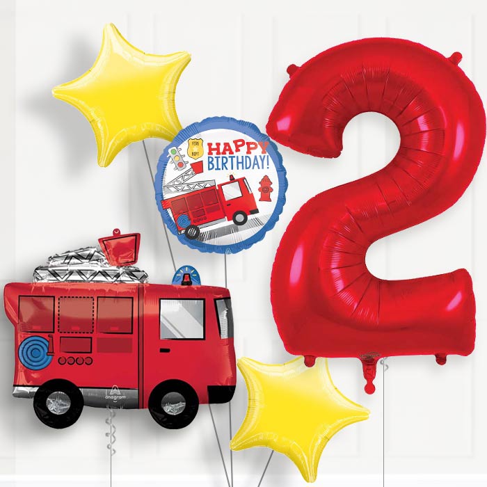 Fire Engine 2nd Birthday Helium Balloon Package - 2nd Birthday Balloon Package | Party Save Smile