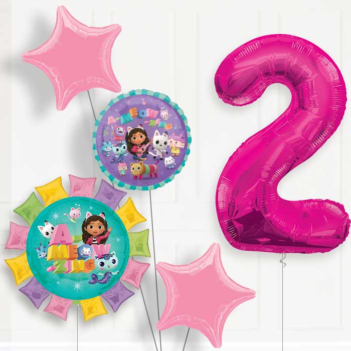 Gabbys Dollhouse 2nd Birthday Helium Balloon Package - 2nd Birthday Balloon Package | Party Save Smile
