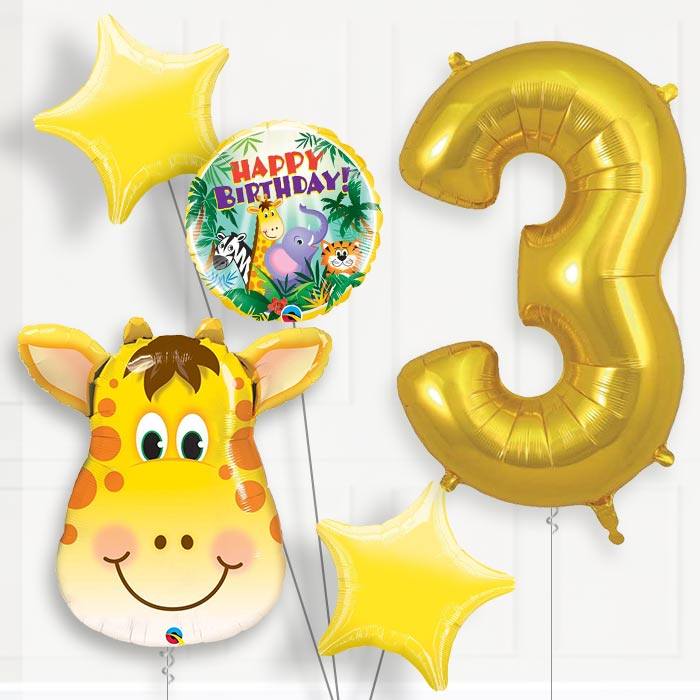 Giraffe 3rd Birthday Helium Balloon Package - 3rd Birthday Balloon Package | Party Save Smile