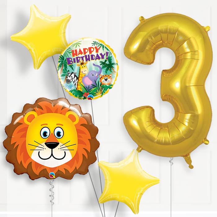 Lion 3rd Birthday Helium Balloon Package - 3rd Birthday Balloon Package | Party Save Smile
