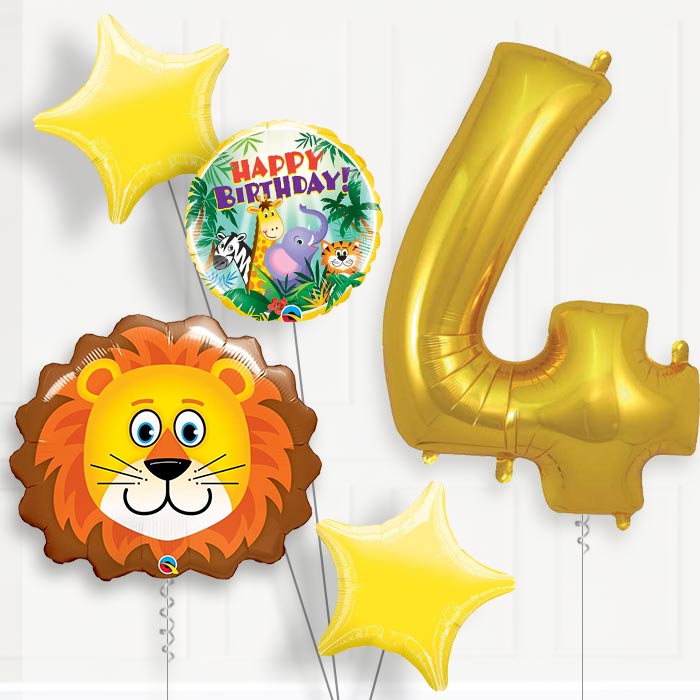 Lion 4th Birthday Helium Balloon Package - 4th Birthday Balloon Package | Party Save Smile