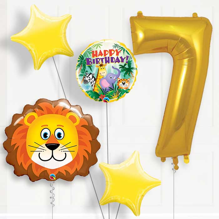 Lion 7th Birthday Helium Balloon Package - 7th Birthday Balloon Package | Party Save Smile