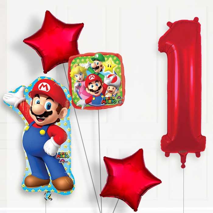 Mario 1st Birthday Helium Balloon Package - 1st Birthday Balloon Package | Party Save Smile