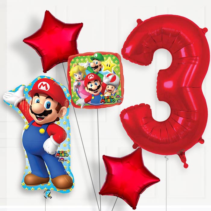 Mario 3rd Birthday Helium Balloon Package - 3rd Birthday Balloon Package | Party Save Smile