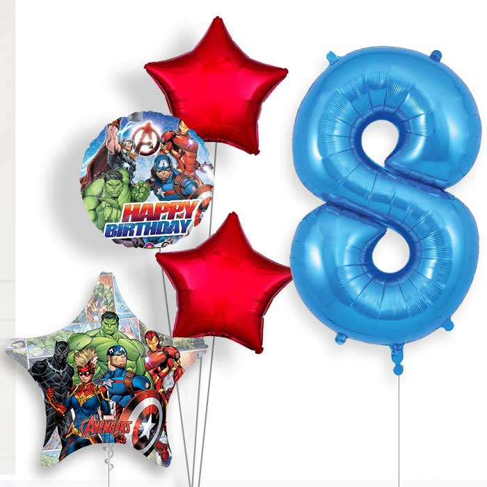 Marvel Avengers 8th Birthday Helium Balloon Package - 8th Birthday Balloon Package | Party Save Smile