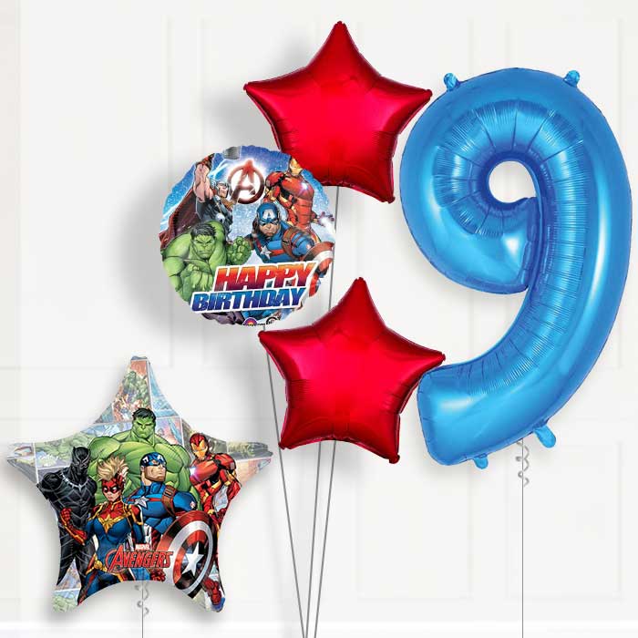 Marvel Avengers 9th Birthday Helium Balloon Package - 9th Birthday Balloon Package | Party Save Smile