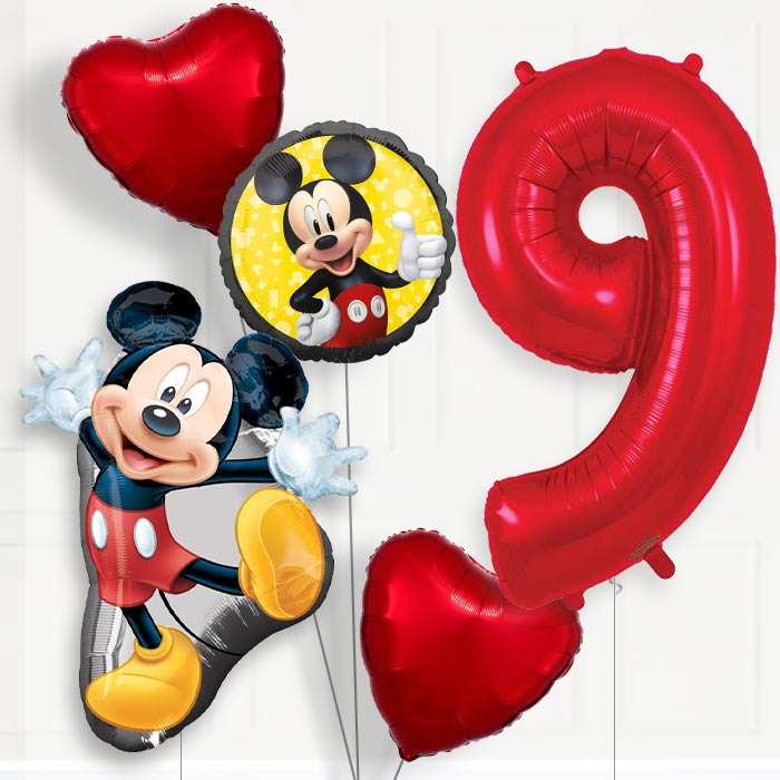 Mickey Mouse 9th Birthday Helium Balloon Package - 9th Birthday Balloon Package | Party Save Smile