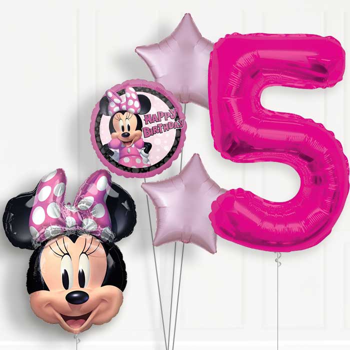 Minnie Mouse Forever 5th Birthday Helium Balloon Package - 5th Birthday Balloon Package | Party Save Smile