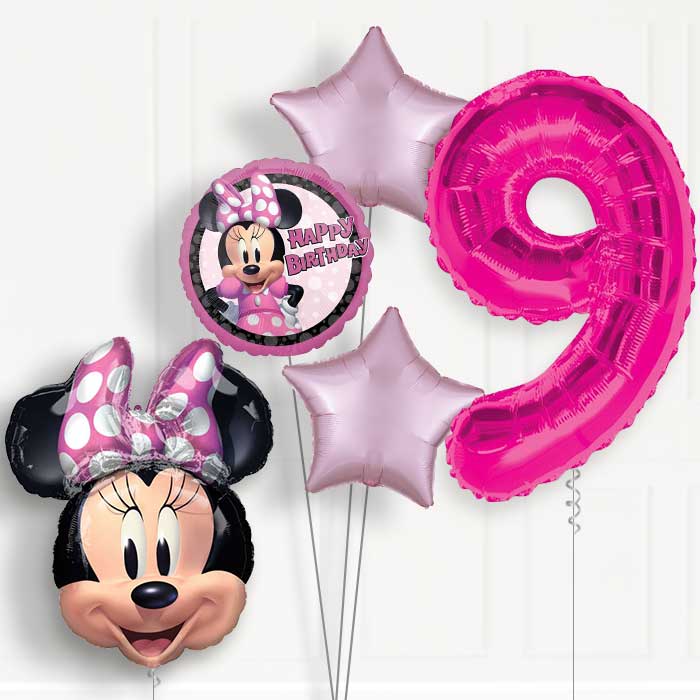 Minnie Mouse Forever 9th Birthday Helium Balloon Package - 9th Birthday Balloon Package | Party Save Smile