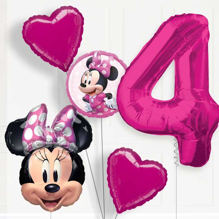 Minnie Mouse 4th Birthday Helium Balloon Package - 4th Birthday Balloon Package | Party Save Smile