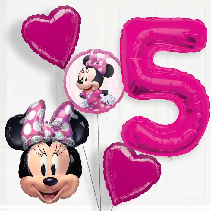 Minnie Mouse 5th Birthday Helium Balloon Package - 5th Birthday Balloon Package | Party Save Smile