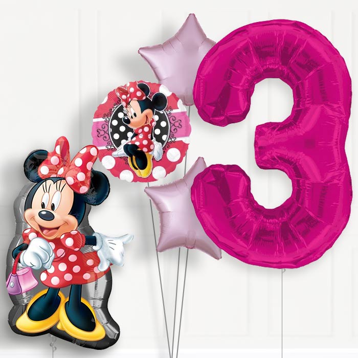 Minnie Mouse Polka Dots 3rd Birthday Helium Balloon Package - 3rd Birthday Balloon Package | Party Save Smile