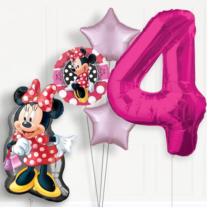 Minnie Mouse Polka Dots 4th Birthday Helium Balloon Package - 4th Birthday Balloon Package | Party Save Smile