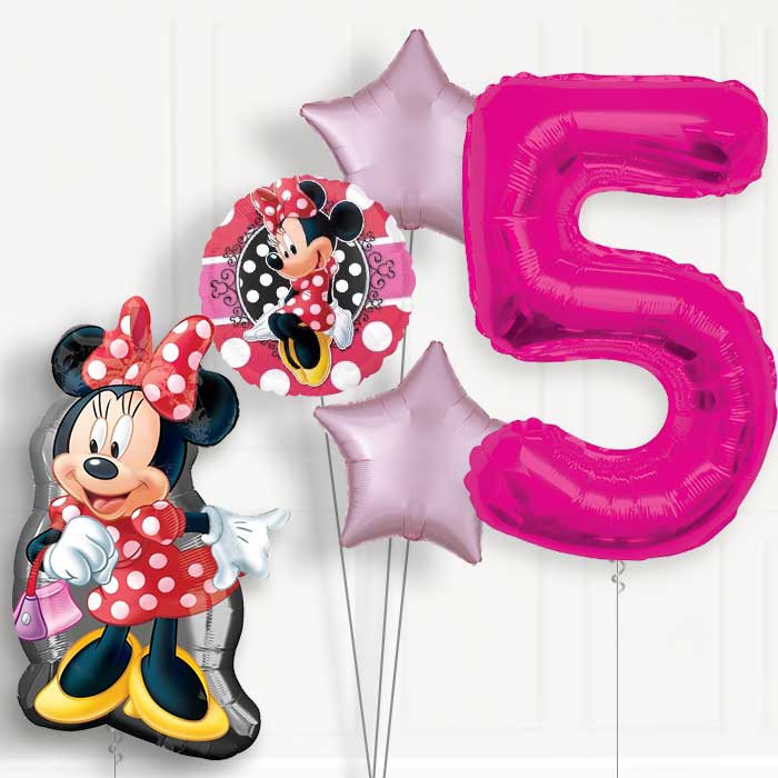 Minnie Mouse Polka Dots 5th Birthday Helium Balloon Package - 5th Birthday Balloon Package | Party Save Smile