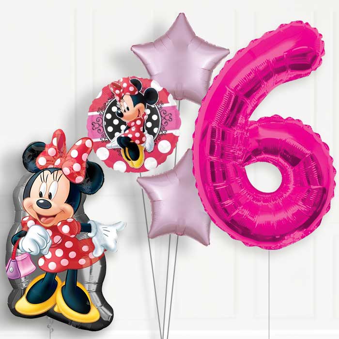 Minnie Mouse Polka Dots 6th Birthday Helium Balloon Package - 6th Birthday Balloon Package | Party Save Smile