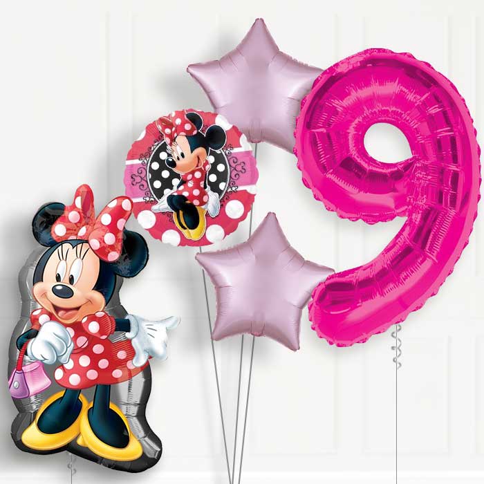 Minnie Mouse Polka Dots 9th Birthday Helium Balloon Package - 9th Birthday Balloon Package | Party Save Smile