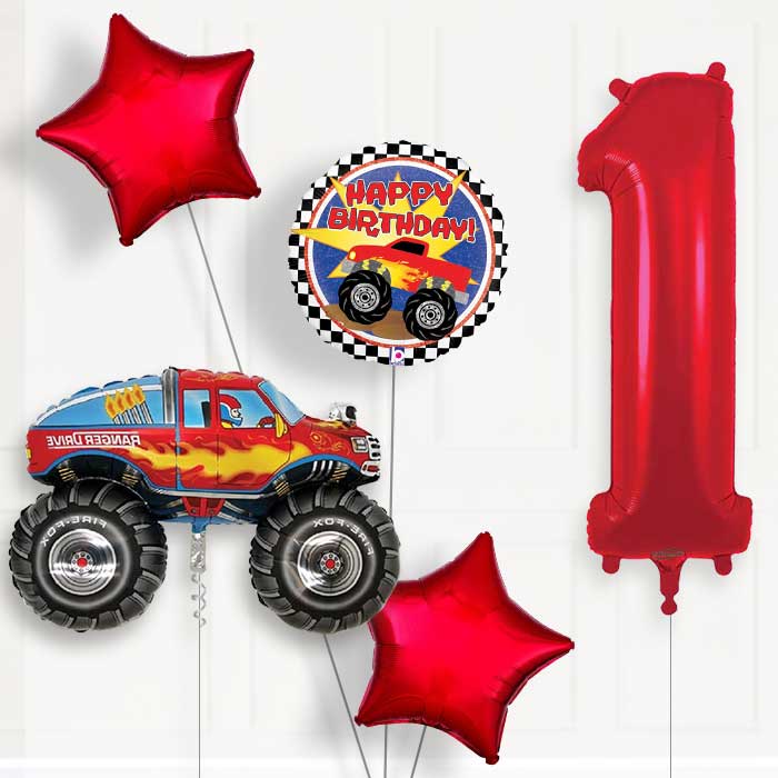Monster Truck 1st Birthday Helium Balloon Package - 1st Birthday Balloon Package | Party Save Smile