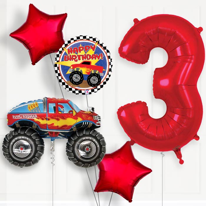 Monster Truck 3rd Birthday Helium Balloon Package - 3rd Birthday Balloon Package | Party Save Smile