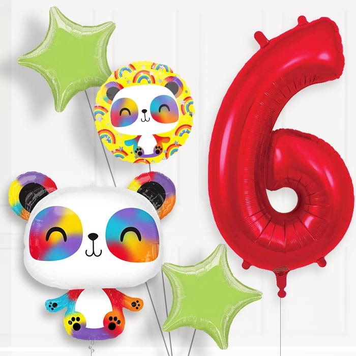 Panda 6th Birthday Helium Balloon Package - 6th Birthday Balloon Package | Party Save Smile