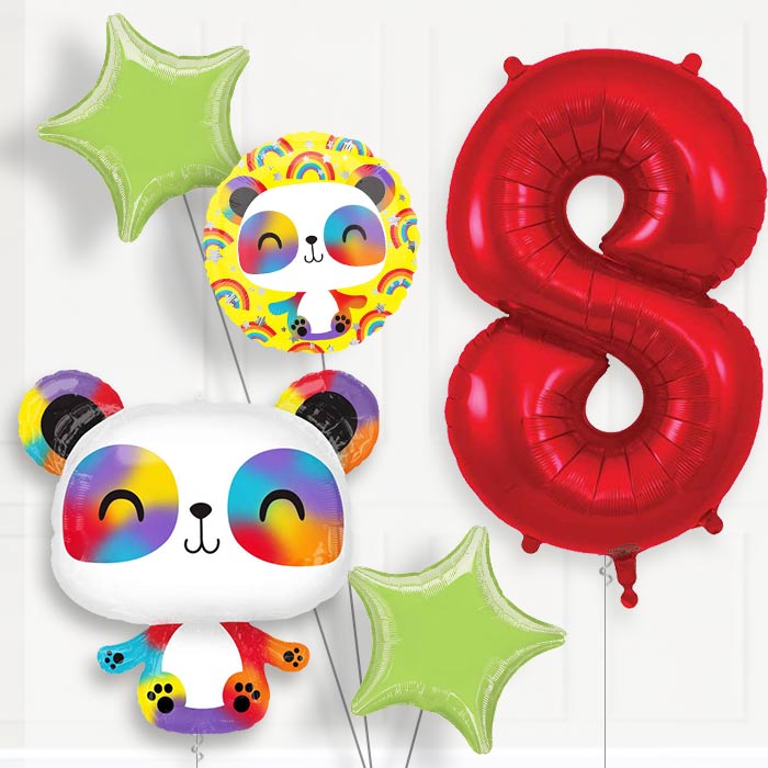 Panda 8th Birthday Helium Balloon Package - 8th Birthday Balloon Package | Party Save Smile