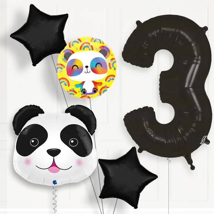 Panda Shaped 3rd Birthday Helium Balloon Package - 3rd Birthday Balloon Package | Party Save Smile