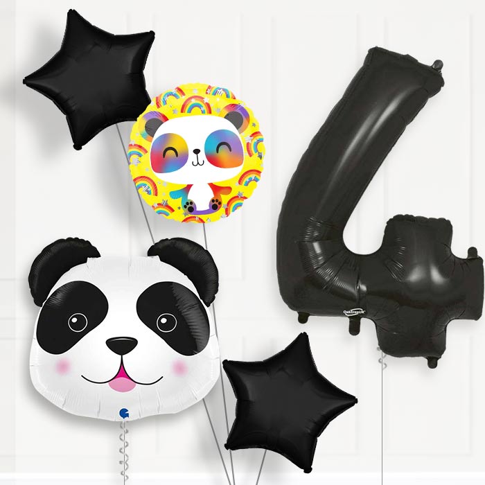 Panda Shaped 4th Birthday Helium Balloon Package - 4th Birthday Balloon Package | Party Save Smile