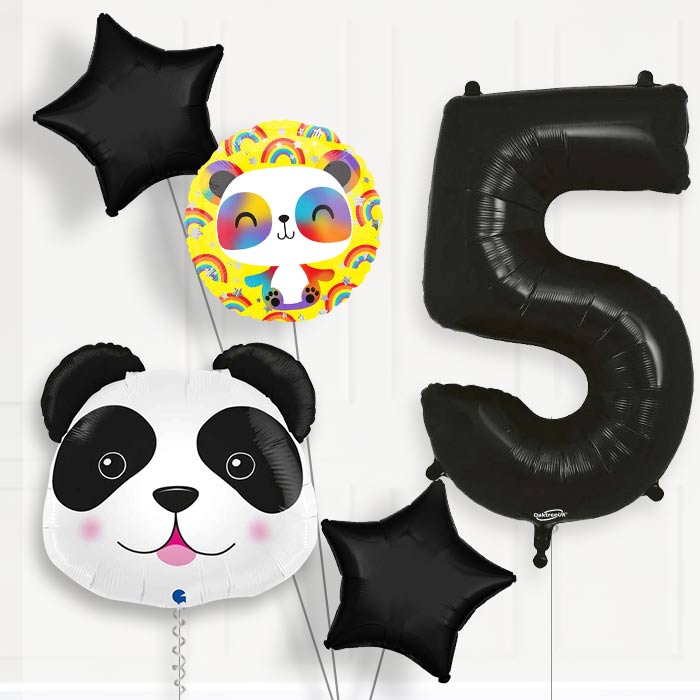 Panda Shaped 5th Birthday Helium Balloon Package - 5th Birthday Balloon Package | Party Save Smile