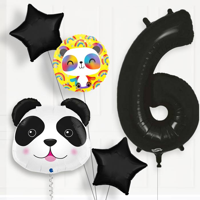 Panda Shaped 6th Birthday Helium Balloon Package - 6th Birthday Balloon Package | Party Save Smile
