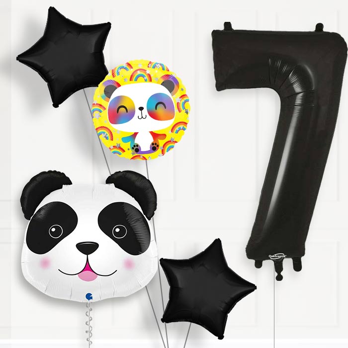 Panda Shaped 7th Birthday Helium Balloon Package - 7th Birthday Balloon Package | Party Save Smile