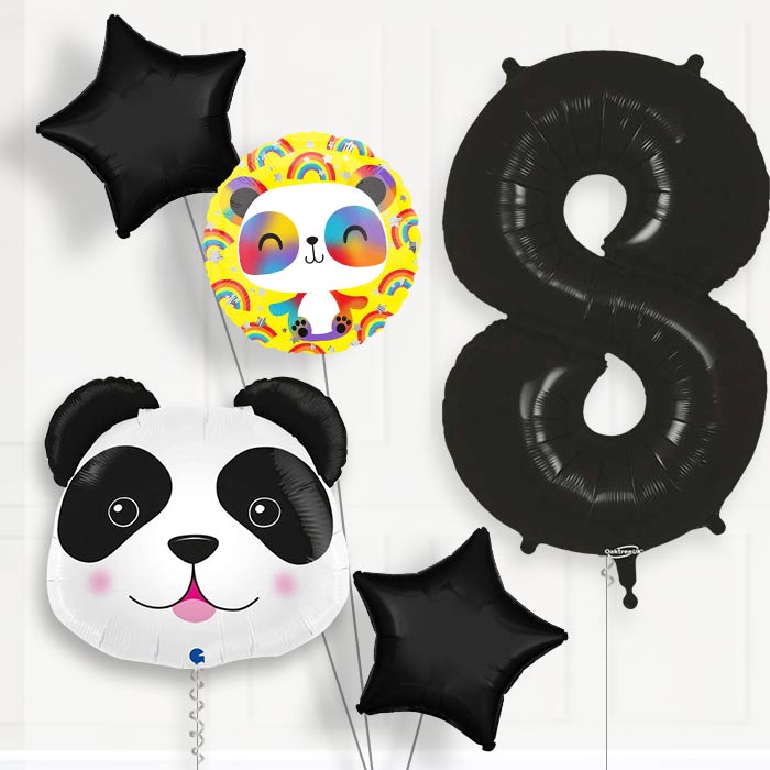 Panda Shaped 8th Birthday Helium Balloon Package - 8th Birthday Balloon Package | Party Save Smile