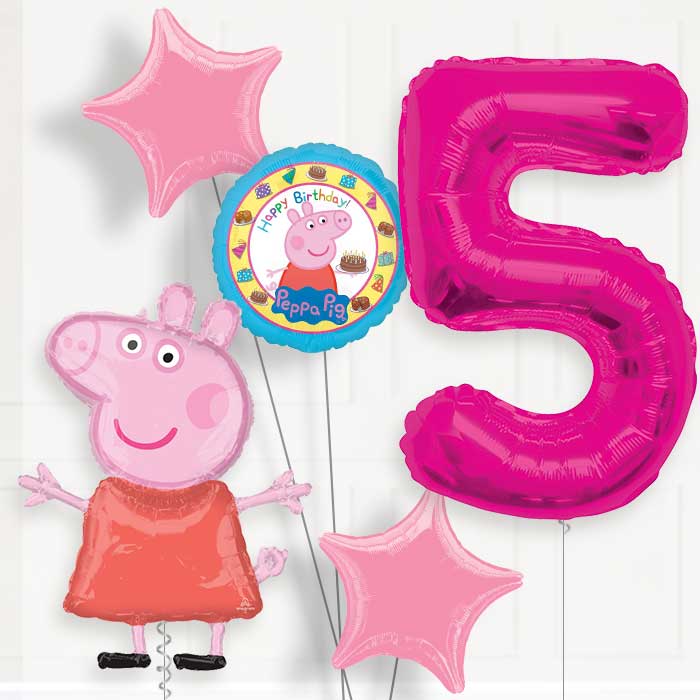 Peppa Pig 5th Birthday Helium Balloon Package - 5th Birthday Balloon Package | Party Save Smile