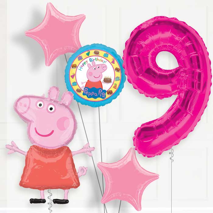 Peppa Pig 9th Birthday Helium Balloon Package - 9th Birthday Balloon Package | Party Save Smile
