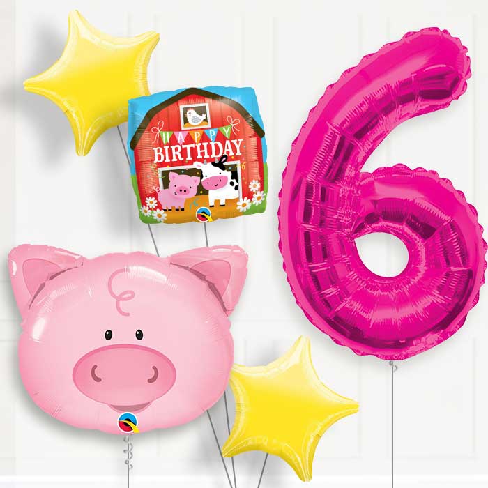 Pig 6th Birthday Helium Balloon Package - 6th Birthday Balloon Package | Party Save Smile