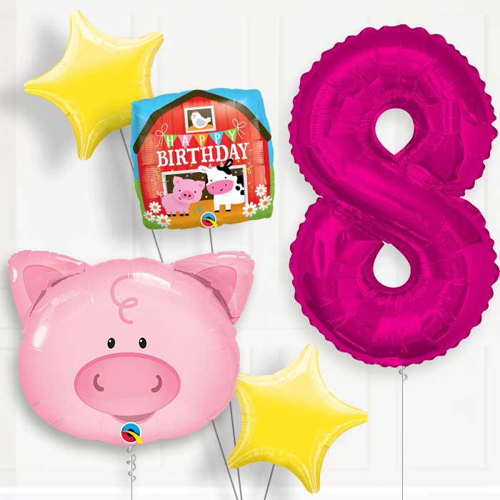 Pig 8th Birthday Helium Balloon Package - 8th Birthday Balloon Package | Party Save Smile