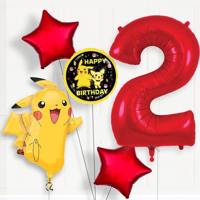 Pokemon Pikachu 2nd Birthday Helium Balloon Package - 2nd Birthday Balloon Package | Party Save Smile