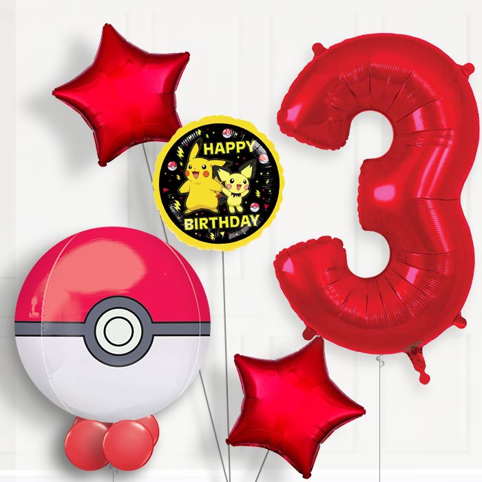 Pokemon Pokeball 3rd Birthday Helium Balloon Package - 3rd Birthday Balloon Package | Party Save Smile