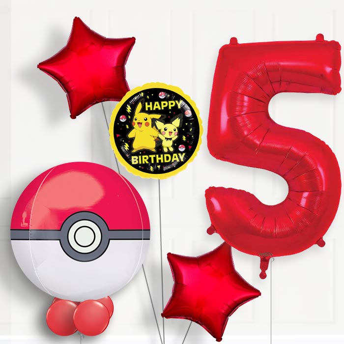 Pokemon Pokeball 5th Birthday Helium Balloon Package - 5th Birthday Balloon Package | Party Save Smile