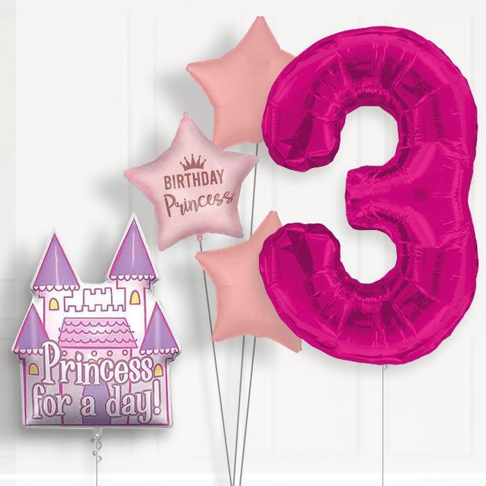 Princess Castle 3rd Birthday Helium Balloon Package - 3rd Birthday Balloon Package | Party Save Smile