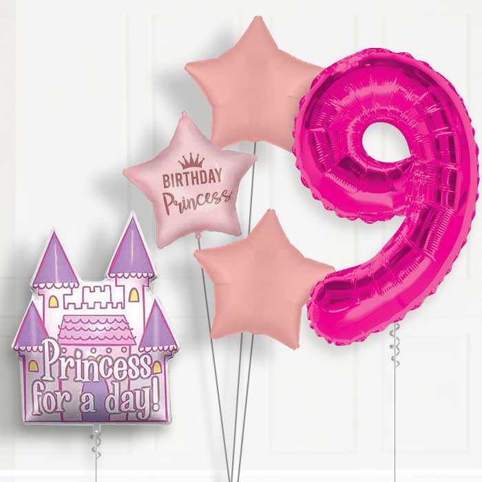 Princess Castle 9th Birthday Helium Balloon Package - 9th Birthday Balloon Package | Party Save Smile