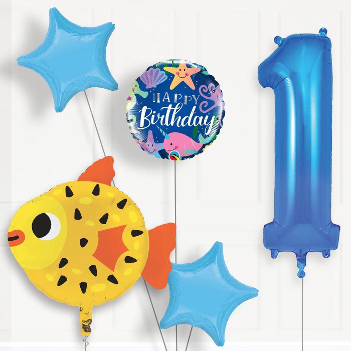 Puffer Fish 1st Birthday Helium Balloon Package - 1st Birthday Balloon Package | Party Save Smile