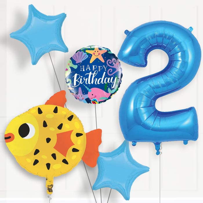 Puffer Fish 2nd Birthday Helium Balloon Package - 2nd Birthday Balloon Package | Party Save Smile