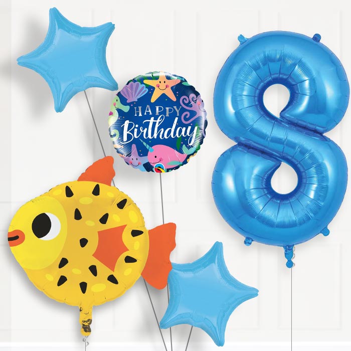 Puffer Fish 8th Birthday Helium Balloon Package - 8th Birthday Balloon Package | Party Save Smile