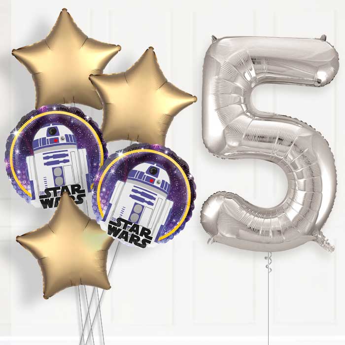 R2D2 5th Birthday Helium Balloon Package - 5th Birthday Balloon Package | Party Save Smile