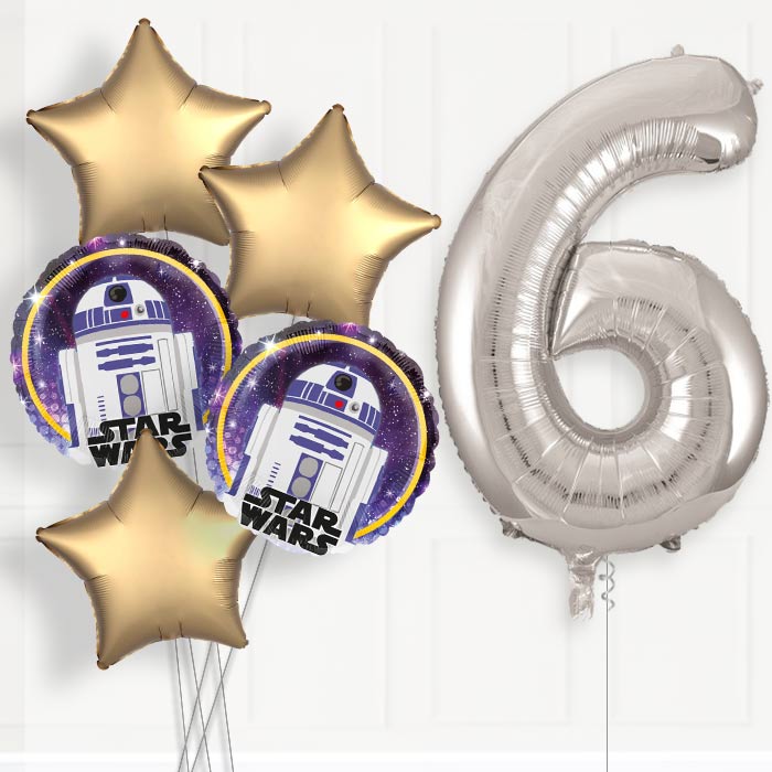 R2D2 6th Birthday Helium Balloon Package - 6th Birthday Balloon Package | Party Save Smile