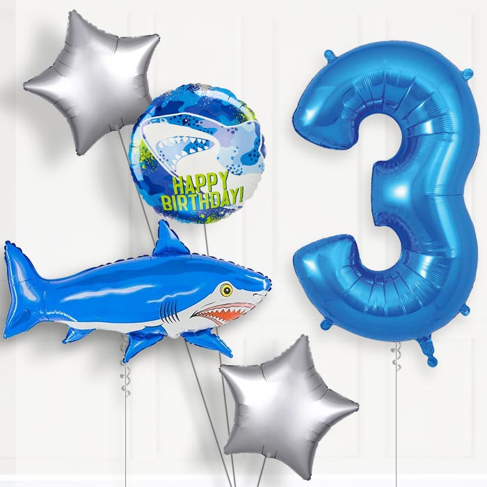 Shark 3rd Birthday Helium Balloon Package - 3rd Birthday Balloon Package | Party Save Smile