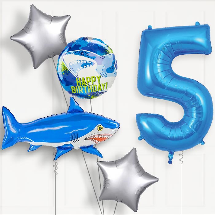 Shark 5th Birthday Helium Balloon Package - 5th Birthday Balloon Package | Party Save Smile