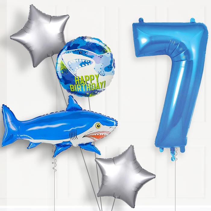 Shark 7th Birthday Helium Balloon Package - 7th Birthday Balloon Package | Party Save Smile