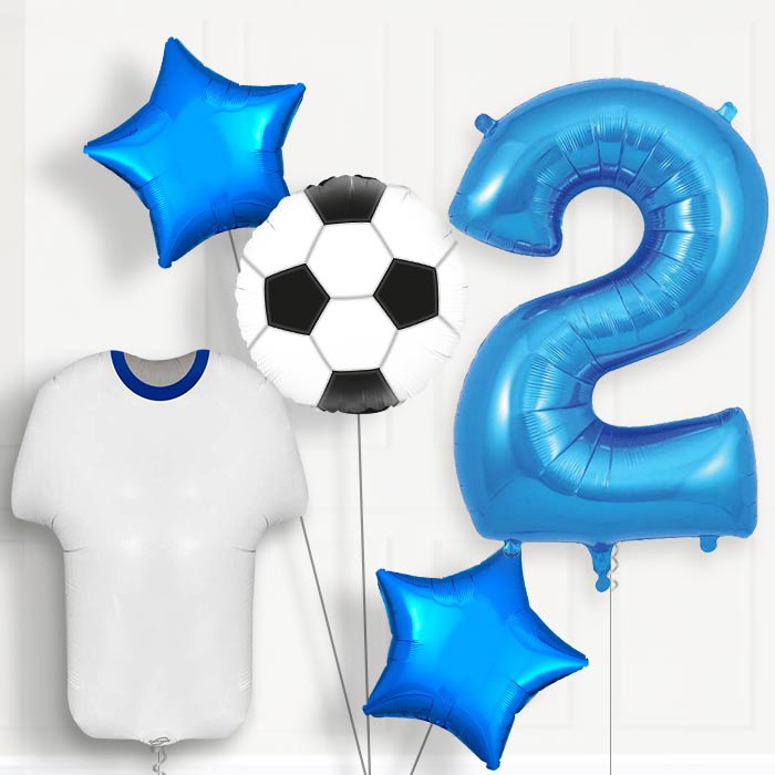 Blue and White Football Shirt 2nd Birthday Balloon Package - 2nd Birthday Balloon Package | Party Save Smile
